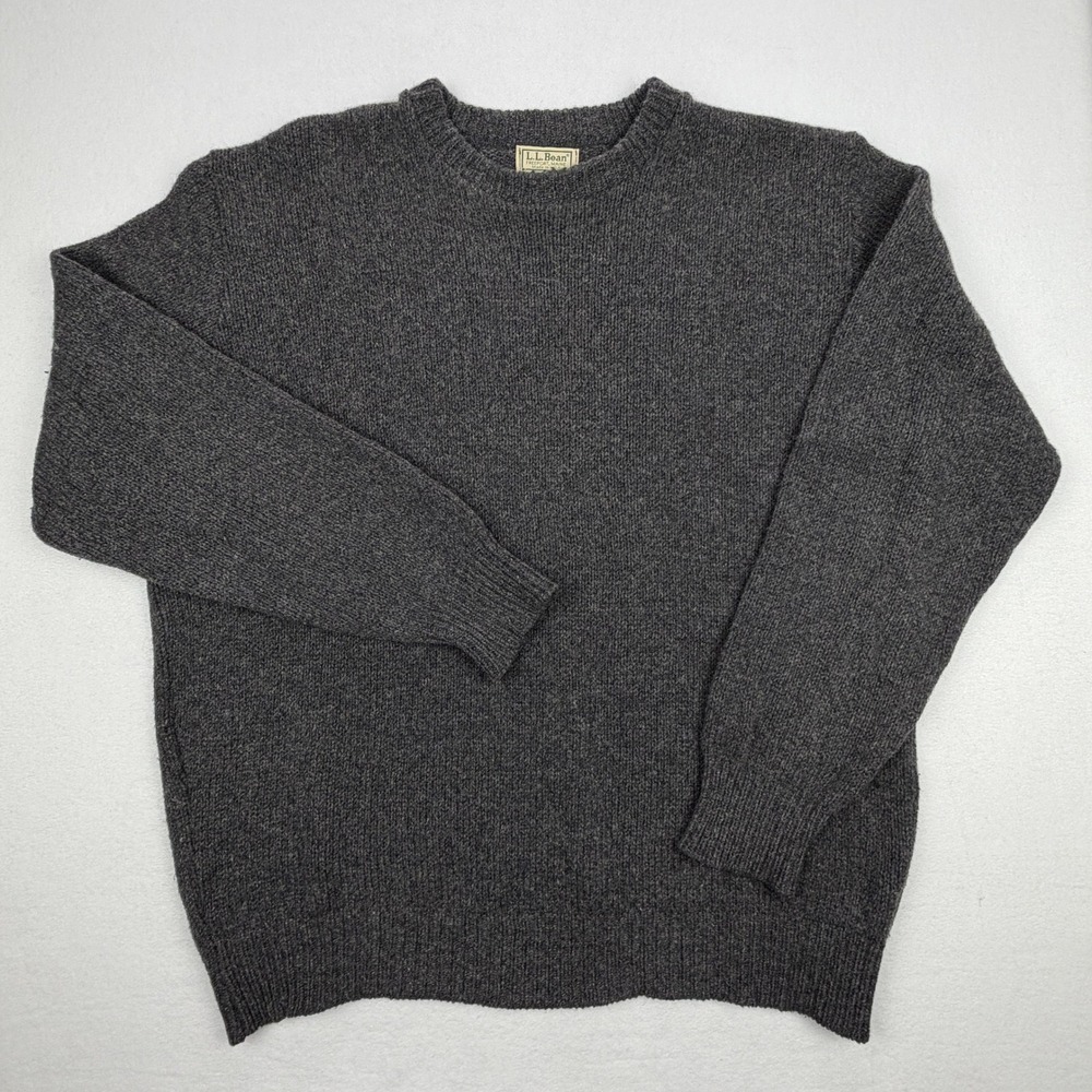 Vintage LL Bean Mens 2XL Long Dark Gray 100% Wool Crewneck Sweater Made in USA